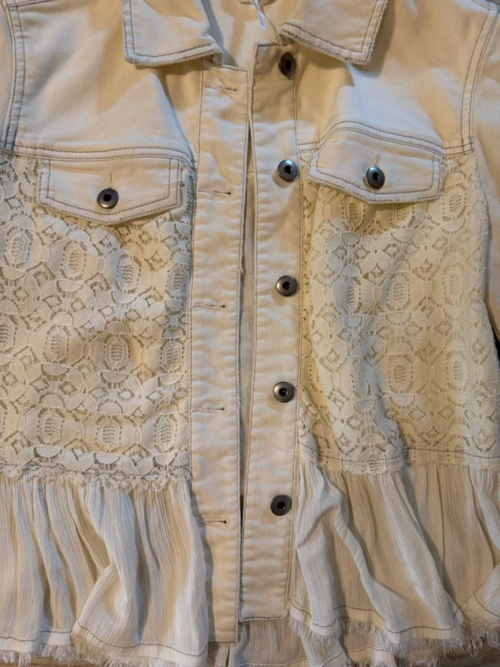 Free People Ivory Lace-Panel Boho Peplum Jacket size Sm/med (6) - Picture 7 of 9